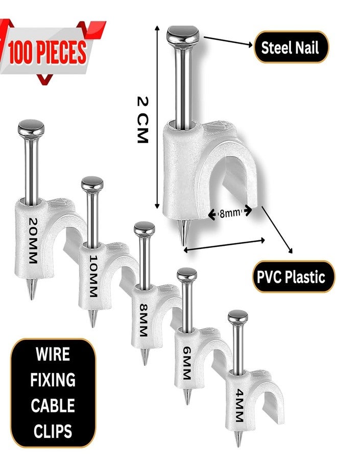 TECHSON Cable Clips 8mm)100pcs Wire Fastener Wall Pins with Metal Nails for Cable Management, Cord Organizer, Round Wire Clamps for Hanging Cables Fitting on wall (8MM) - Image 4